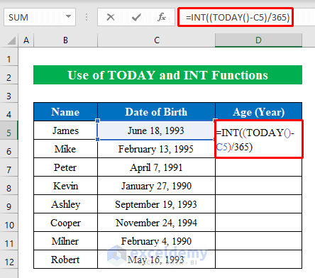 Funciones HOY e INT para determinar la edad a partir de la fecha actual