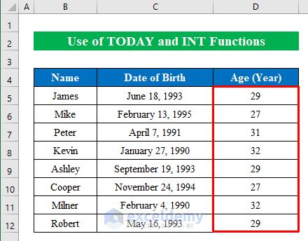 TODAY and INT Functions to Determine Age from Current Date