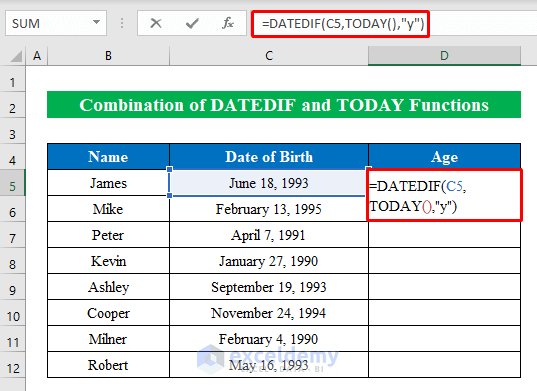 Fórmula de envejecimiento con funciones DATEDIF y TODAY