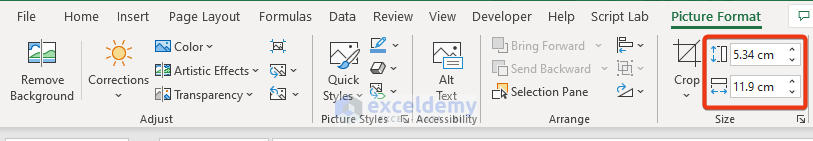 Resize attached screenshot in Excel