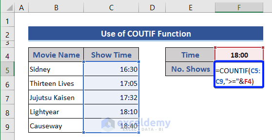 COUNTIF Function to Count within a Time in Excel