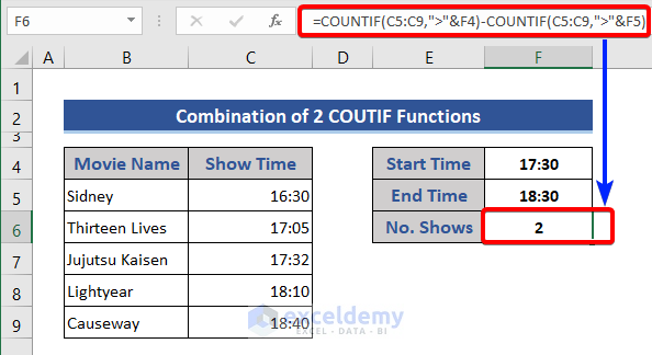 Two of COUNTIF Functions to Count within a Time Range