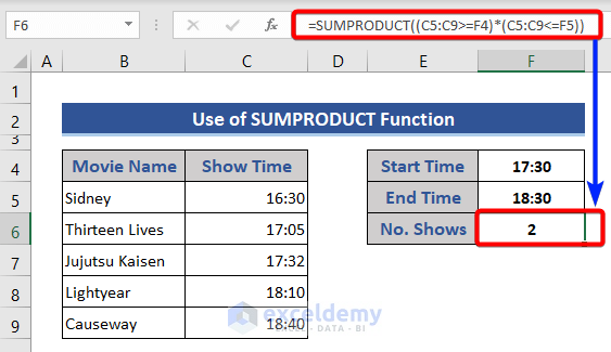 SUMPRDUCT Function to Count between Time Range