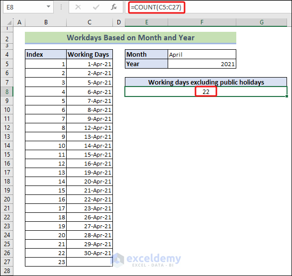 Calculating Number of Workdays Based on Month and Year