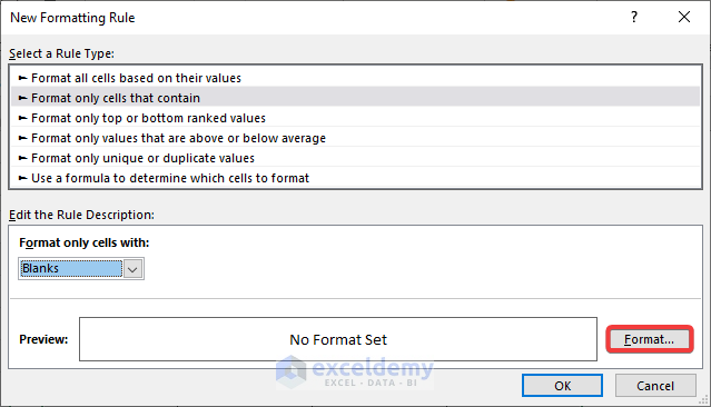 Choose blank cells of the survey data