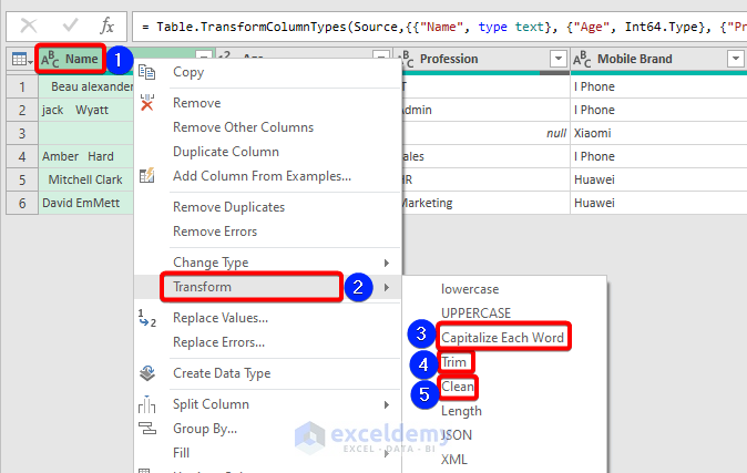 Apply different operations to clean survey data in power query