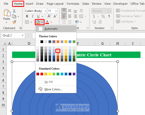 Coloring and Editing of Chart to Create Concentric Circle Chart in Excel 