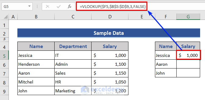Dataset with VLOOKUP formula to copy