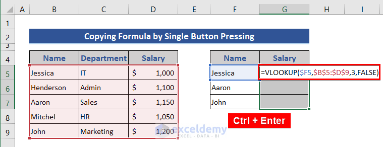 Copy formula in Excel by single button pressing