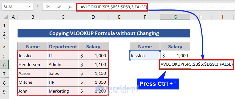 Copy formula in Excel without changing