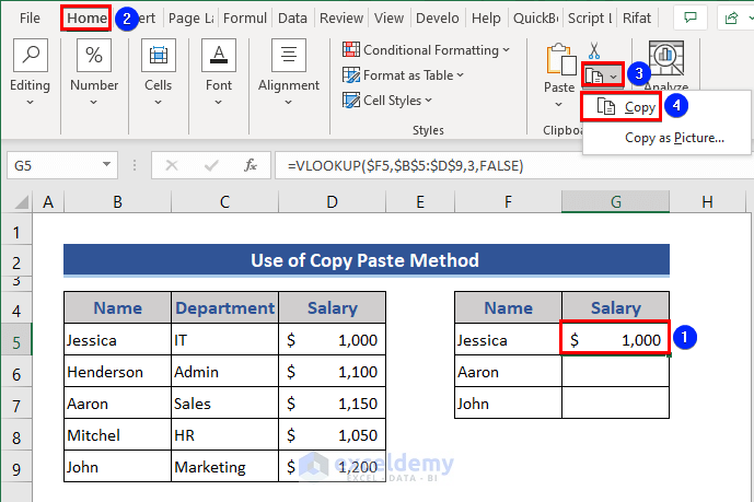 Copy-Paste method to copy VLOOKUP formula