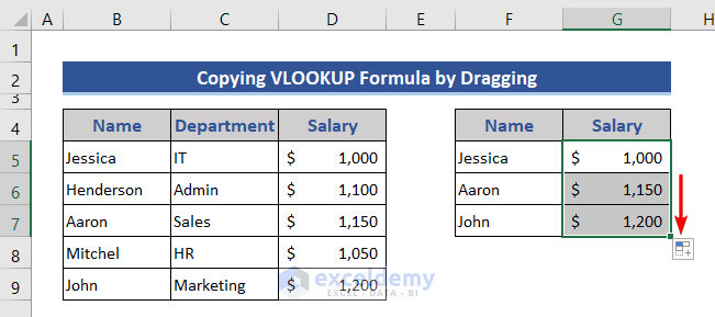 Copy VLOOKUP formula by dragging