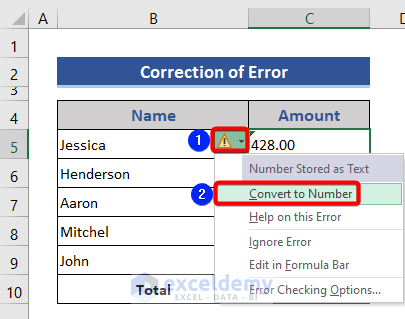 Correct data manually to solve Sum Not Working
