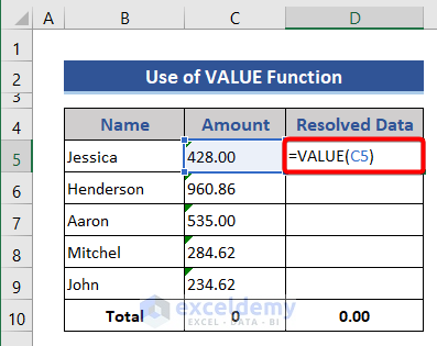 Currency Sum Not Working solve by VALUE function