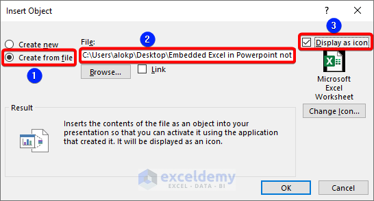 Embed Excel icon into PowerPoint