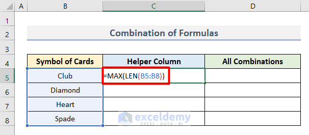 Combine Excel Formulas to Find All Combinations of 1 Column
