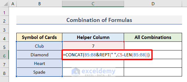 Combine Excel Formulas to Find All Combinations of 1 Column
