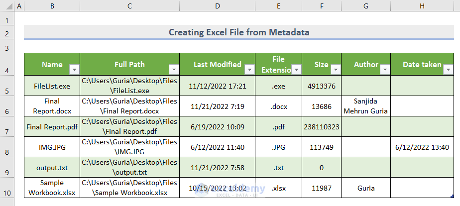 Excel CSV Metadata