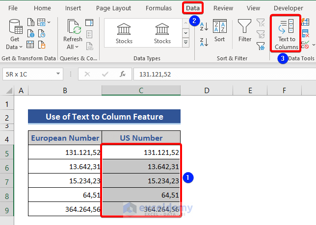 Text to Columns to Convert Number from European to US Format