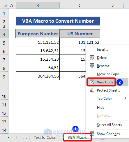 Enter VBA window to convert number format in Excel