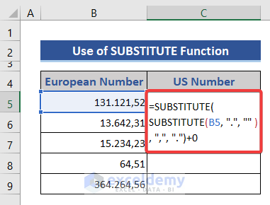 SUBSTITUTE Function to Convert Numbers in Excel