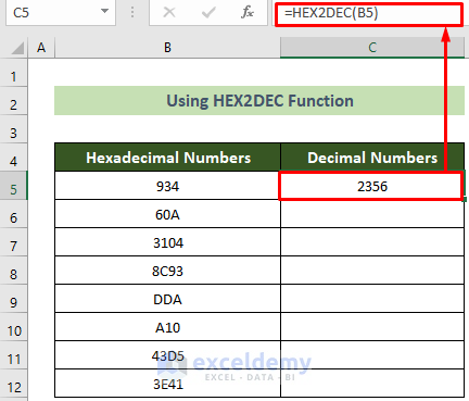 Using HEX2DEC Function to Convert Hex to Decimal in Excel