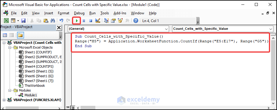 VBA to Count Cells with Specific Value