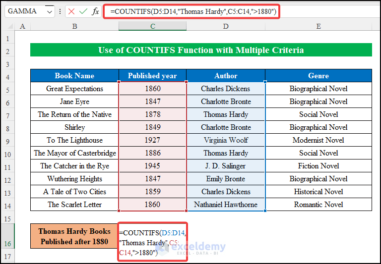 Using COUNTIFS Function to Count Cells with Specific Value for Multiple Criteria