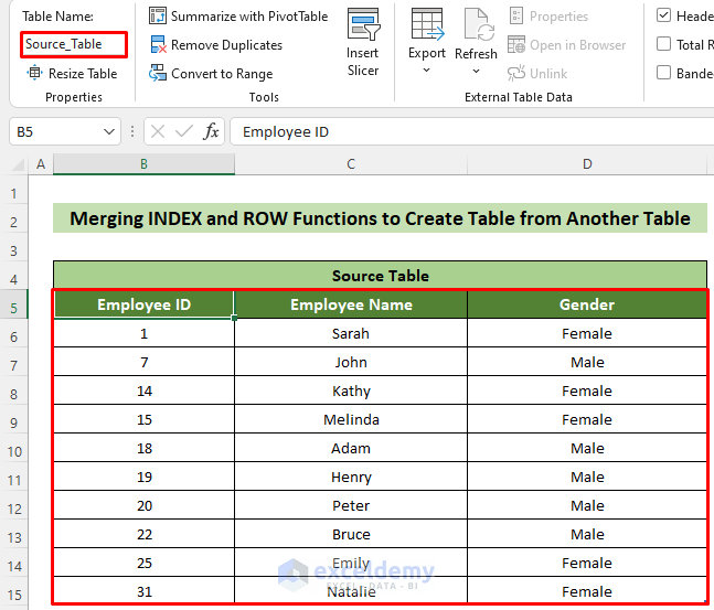 Source Table to Create Table from Another Table with Criteria in Excel