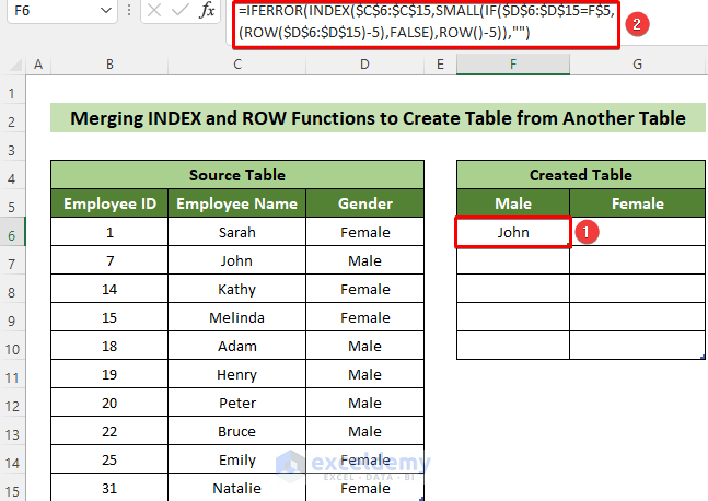 Formula to Create Table from Another Table with Criteria in Excel