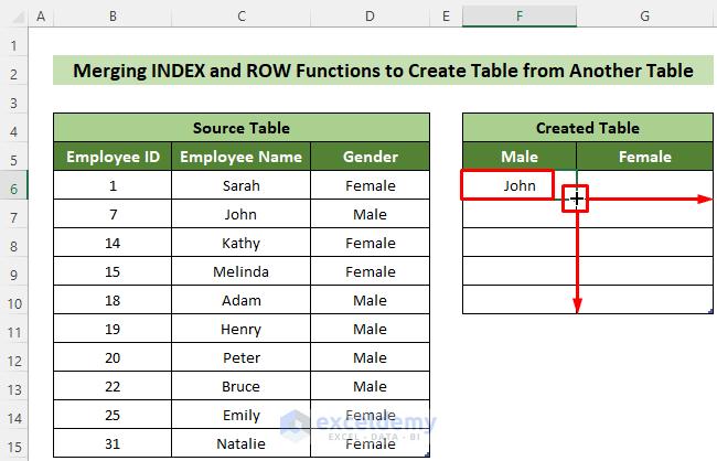 Drag Fill Handle to Create Table from Another Table with Criteria in Excel