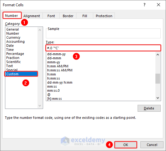 Formato de ventana de celdas para agregar sufijo con texto de formato personalizado de Excel