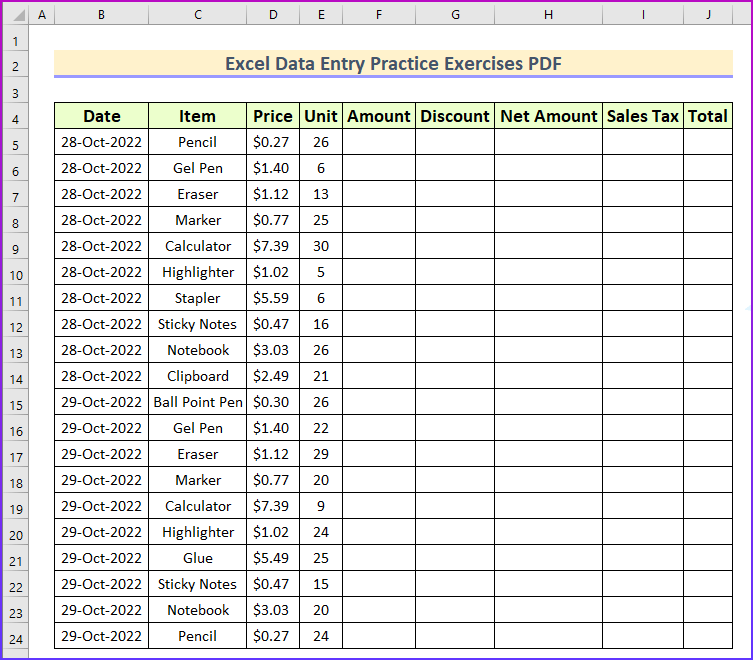 excel data entry assignment