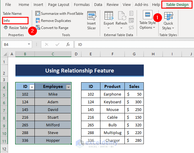 Assign Name to Table to Create Excel Data Model Relationships
