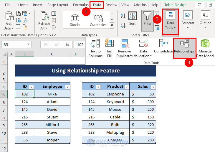 Use Relationship Feature for Creating Excel Data Model Relationships