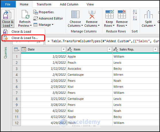 CLosing and loading in Power Query