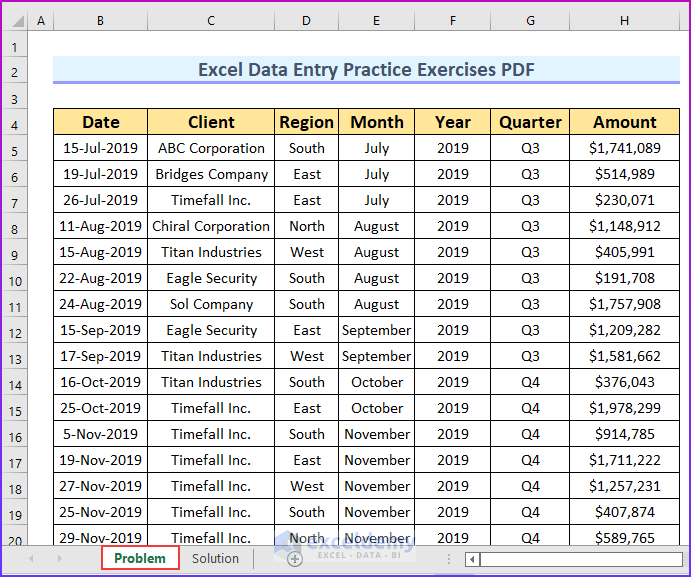 Excel Data For Pivot Table Practice