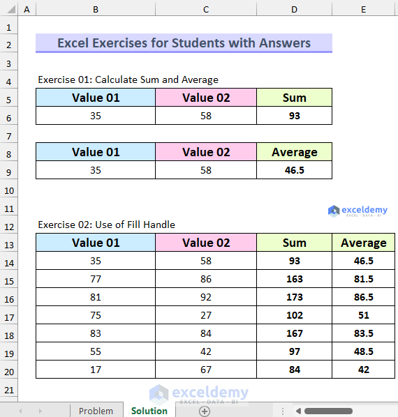 Excel Exercises for Students with Answers