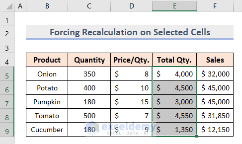 Apply VBA to Force Recalculation on Selected Cells in Excel