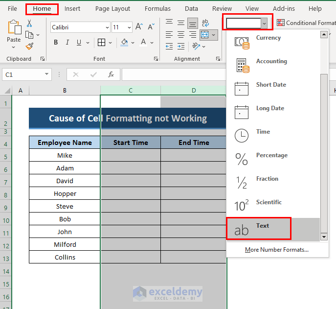 Cause of Excel Formatting Not Working Unless Double Click Cell