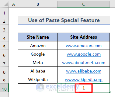 Use Paste Special Feature to Remove Hyperlink in Excel