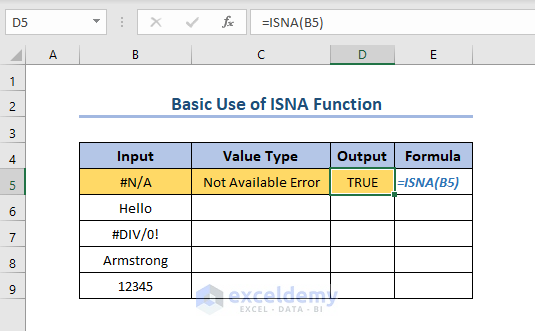 To show an example of usage of ISNA function
