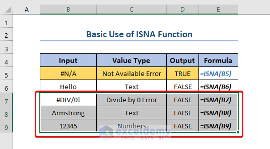 Rest of our Input has a data type other than #N/A