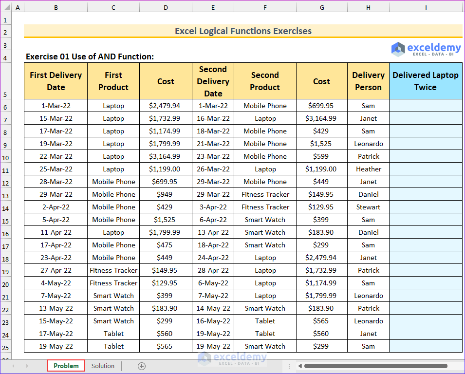 Problem Overview of Excel Logical Functions Exercises