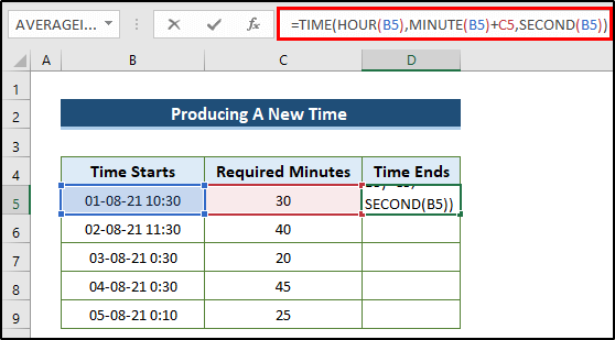Provide A New Time in Excel with MINUTE Function