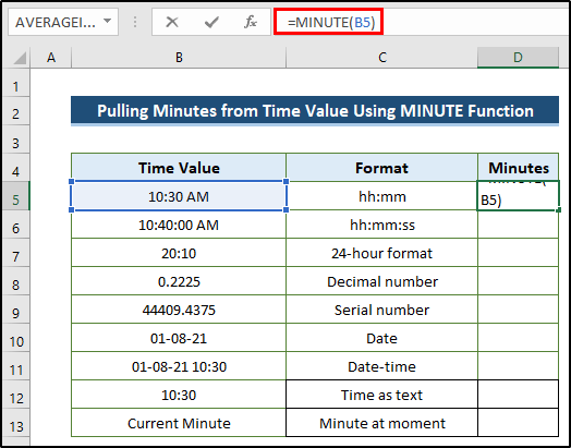 Pulling Minutes from Time Value Using MINUTE Function