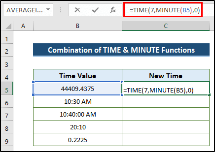 Combination of TIME and MINUTE Functions in Excel