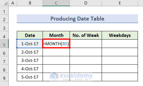 Produce Date Table in Excel