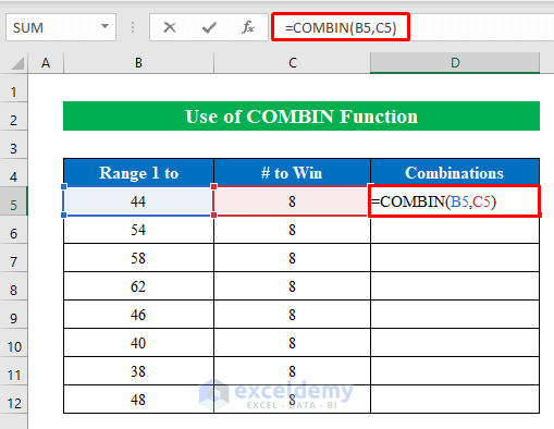 COMBIN Function to Calculate Probability with a Combination of Lottery