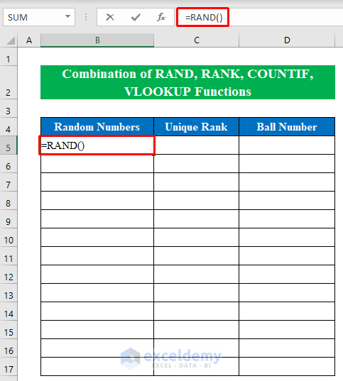 RAND, RANK, COUNTIF, VLOOKUP for Lottery Probability Formula